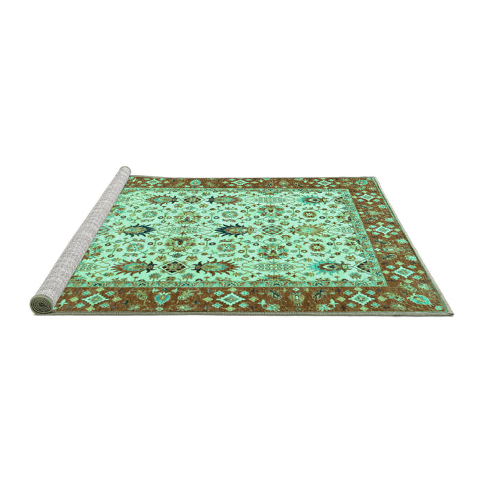 Sideview of Machine Washable Oriental Turquoise Traditional Area Rugs, wshtr3007turq