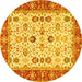 Round Machine Washable Oriental Yellow Traditional Rug, wshtr3007yw