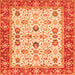 Round Machine Washable Oriental Orange Traditional Area Rugs, wshtr3007org