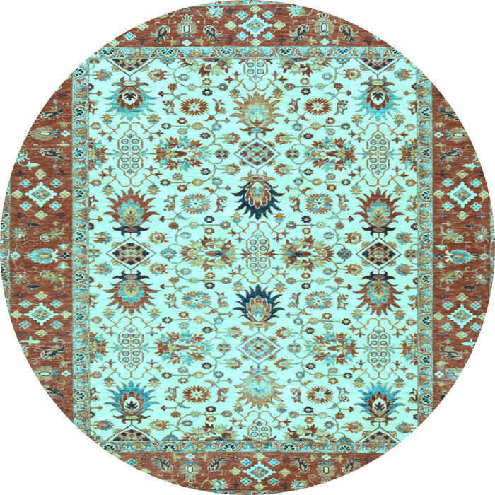 Round Oriental Light Blue Traditional Rug, tr3007lblu