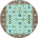 Round Oriental Light Blue Traditional Rug, tr3007lblu