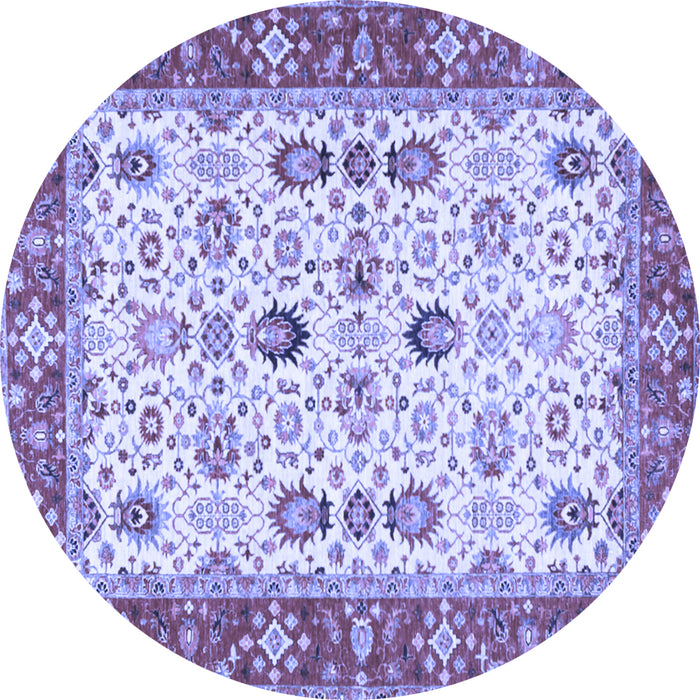 Round Machine Washable Oriental Blue Traditional Rug, wshtr3007blu