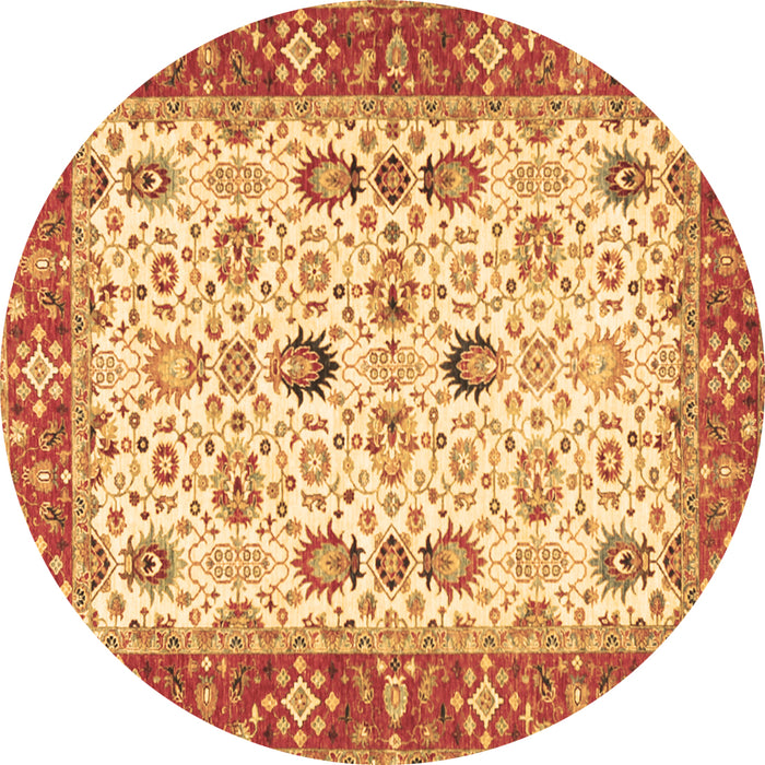 Round Oriental Brown Traditional Rug, tr3007brn