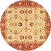 Round Oriental Brown Traditional Rug, tr3007brn