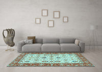 Machine Washable Oriental Light Blue Traditional Rug, wshtr3007lblu