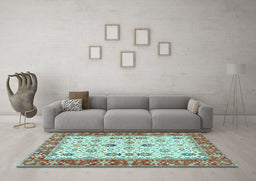 Machine Washable Oriental Light Blue Traditional Rug in a Living Room, wshtr3007lblu