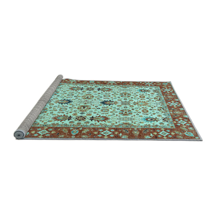 Sideview of Machine Washable Oriental Light Blue Traditional Rug, wshtr3007lblu