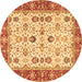 Round Machine Washable Oriental Brown Traditional Rug, wshtr3007brn