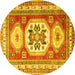 Round Geometric Yellow Traditional Rug, tr3008yw