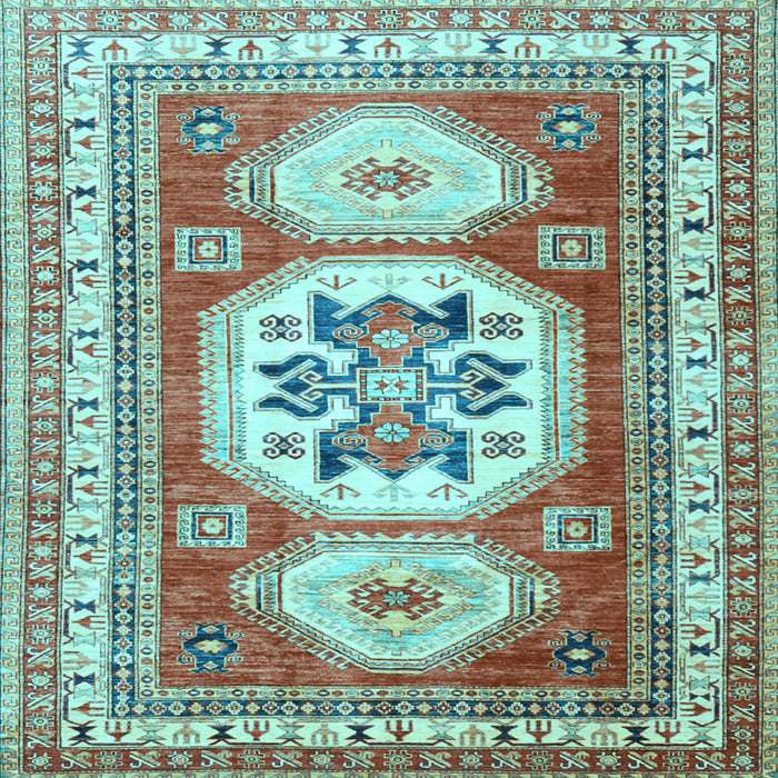 Square Machine Washable Geometric Light Blue Traditional Rug, wshtr3008lblu