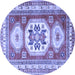 Round Geometric Blue Traditional Rug, tr3008blu