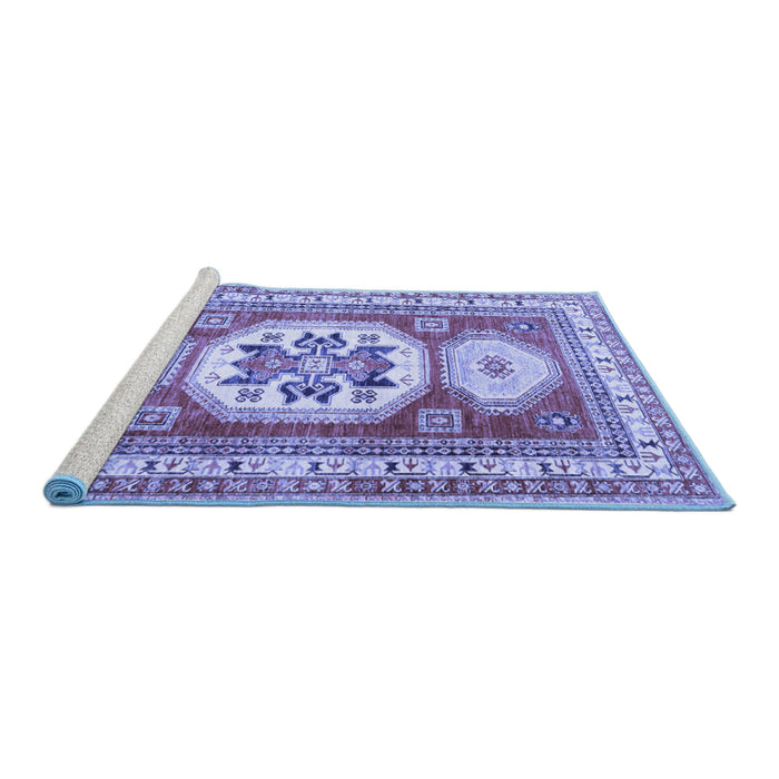 Sideview of Machine Washable Geometric Blue Traditional Rug, wshtr3008blu