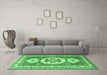Machine Washable Geometric Emerald Green Traditional Area Rugs in a Living Room,, wshtr3008emgrn