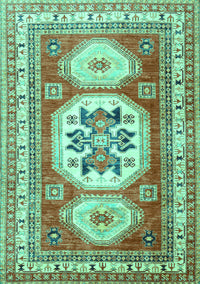 Geometric Turquoise Traditional Rug, tr3008turq