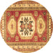 Round Geometric Brown Traditional Rug, tr3008brn