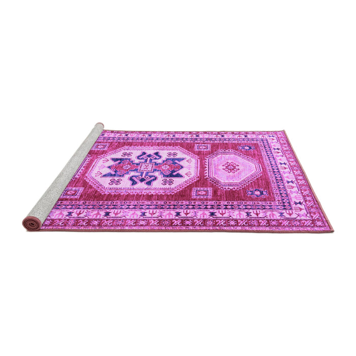 Sideview of Machine Washable Geometric Purple Traditional Area Rugs, wshtr3008pur