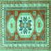 Square Geometric Turquoise Traditional Rug, tr3008turq