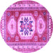 Round Geometric Purple Traditional Rug, tr3008pur