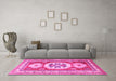 Machine Washable Geometric Pink Traditional Rug in a Living Room, wshtr3008pnk