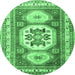 Round Geometric Emerald Green Traditional Rug, tr3008emgrn