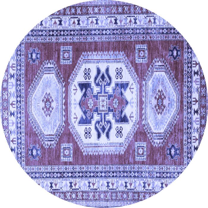 Round Machine Washable Geometric Blue Traditional Rug, wshtr3008blu