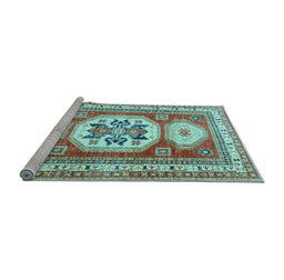 Sideview of Machine Washable Geometric Light Blue Traditional Rug, wshtr3008lblu