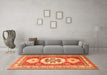 Machine Washable Geometric Orange Traditional Area Rugs in a Living Room, wshtr3008org