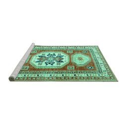 Sideview of Machine Washable Geometric Turquoise Traditional Area Rugs, wshtr3008turq