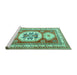 Sideview of Machine Washable Geometric Turquoise Traditional Area Rugs, wshtr3008turq
