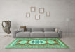 Machine Washable Geometric Turquoise Traditional Area Rugs in a Living Room,, wshtr3008turq