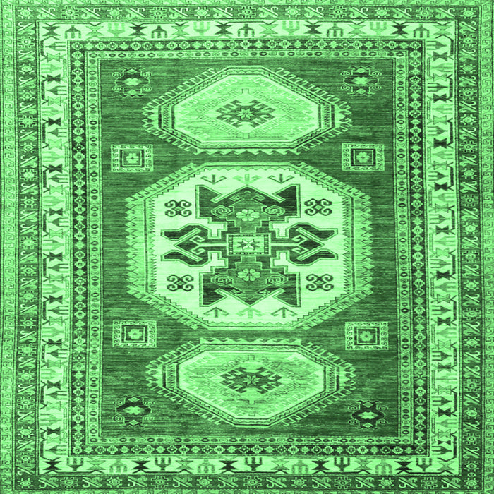 Square Geometric Emerald Green Traditional Rug, tr3008emgrn