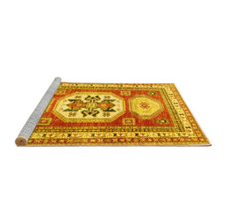 Sideview of Machine Washable Geometric Yellow Traditional Rug, wshtr3008yw