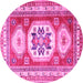 Round Machine Washable Geometric Pink Traditional Rug, wshtr3008pnk