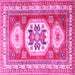 Square Machine Washable Geometric Pink Traditional Rug, wshtr3008pnk