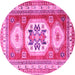 Round Geometric Pink Traditional Rug, tr3008pnk