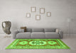 Machine Washable Geometric Green Traditional Area Rugs in a Living Room,, wshtr3008grn