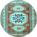 Round Machine Washable Geometric Light Blue Traditional Rug, wshtr3008lblu