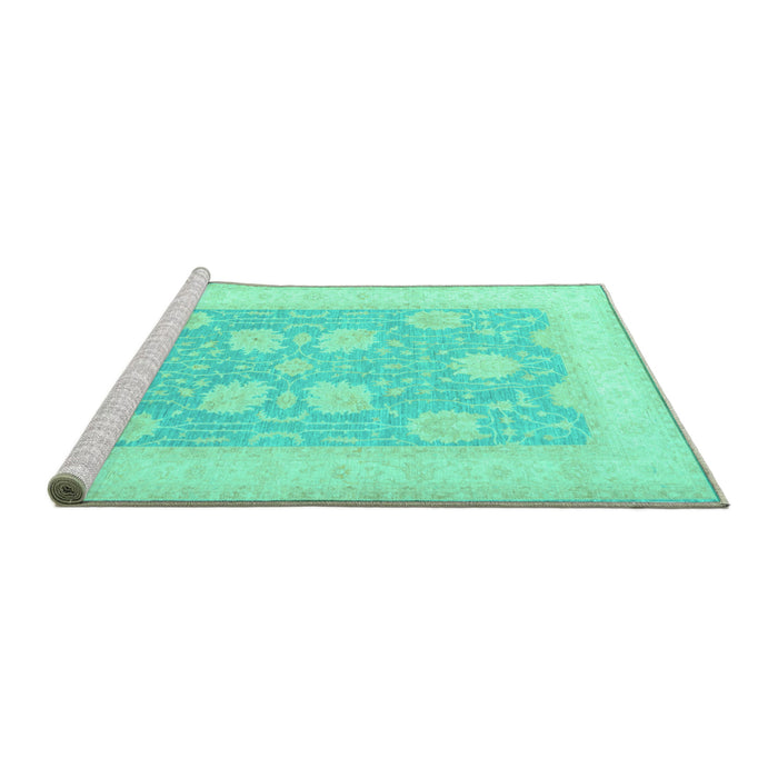 Sideview of Machine Washable Oriental Turquoise Traditional Area Rugs, wshtr3009turq