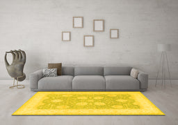 Machine Washable Oriental Yellow Traditional Rug in a Living Room, wshtr3009yw