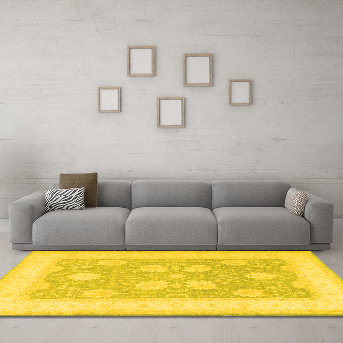 Machine Washable Oriental Yellow Traditional Rug in a Living Room, wshtr3009yw