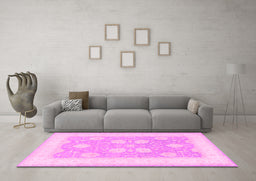 Machine Washable Oriental Pink Traditional Rug in a Living Room, wshtr3009pnk
