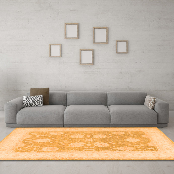 Machine Washable Oriental Orange Traditional Area Rugs in a Living Room, wshtr3009org