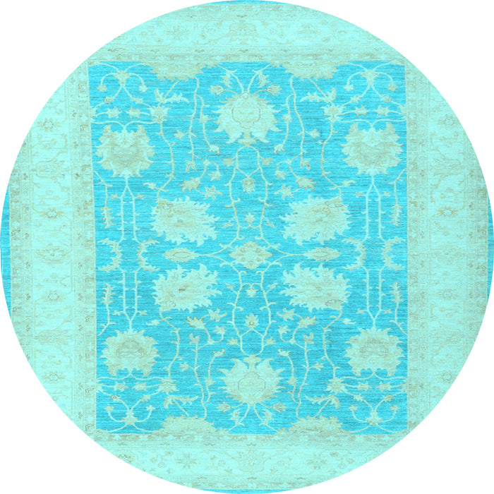 Round Machine Washable Oriental Light Blue Traditional Rug, wshtr3009lblu