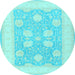 Round Machine Washable Oriental Light Blue Traditional Rug, wshtr3009lblu