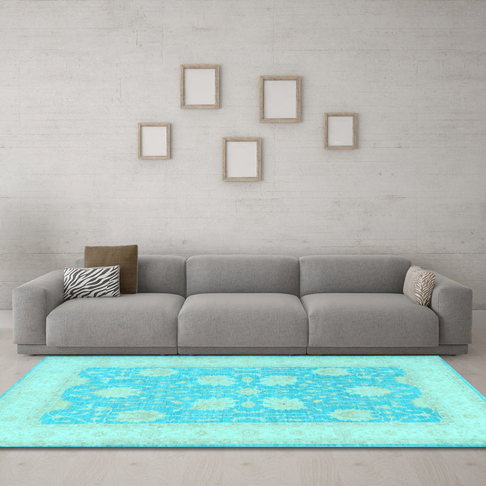 Machine Washable Oriental Light Blue Traditional Rug in a Living Room, wshtr3009lblu
