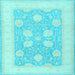 Square Machine Washable Oriental Light Blue Traditional Rug, wshtr3009lblu