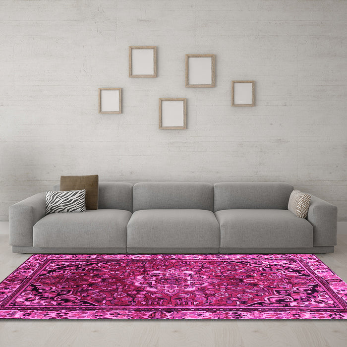 Machine Washable Persian Pink Traditional Rug in a Living Room, wshtr300pnk