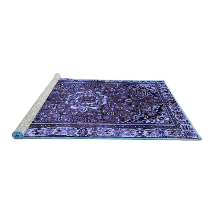 Sideview of Machine Washable Persian Blue Traditional Rug, wshtr300blu