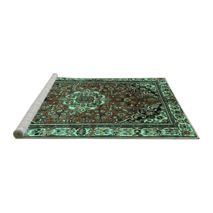 Sideview of Machine Washable Persian Turquoise Traditional Area Rugs, wshtr300turq