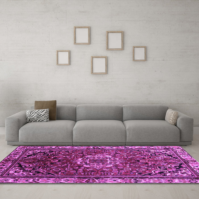 Machine Washable Persian Purple Traditional Area Rugs in a Living Room, wshtr300pur